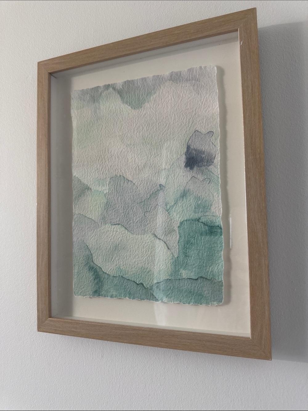 Framed Abstract Watercolor Art in Teal and Gray by